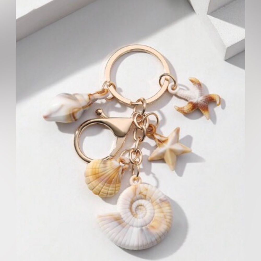 NEW! Seashell Charm Keychain Bag Charm - Khaki Tan Coastal & Cream